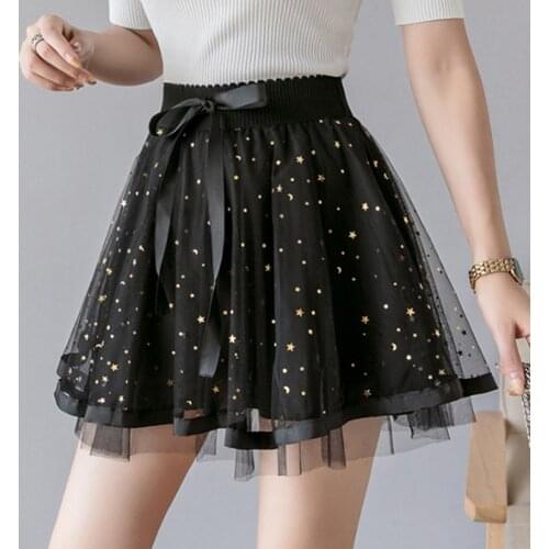 Ball Gown Skirt Mesh Voile High Waist Elastic Mini Skirts For Women Black White Cute Kwaii Skirt Girl 2021 #S14