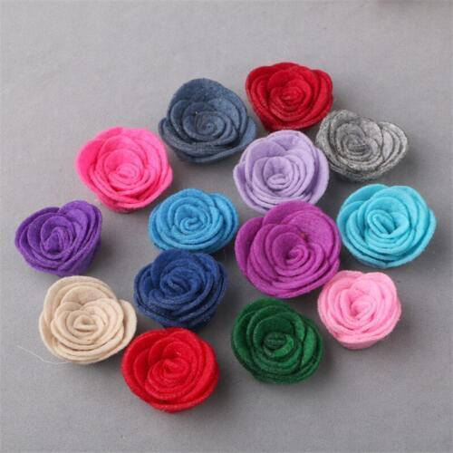 Mini Order 5pcs/lot 25MM Wool Felt Fabric Rose Flower Buttons Flataback handmade 3D Button Patch Stickers Fit Girls Hair Jewelry
