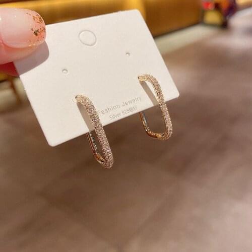 Trendy Brilliant Crystal Zircon Gold Rectangle Geometric Stud Earrings European and American Earrings For Women Jewelry Gift