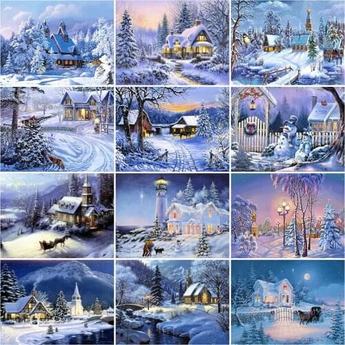 MomoArt Diamond Painting House 5D DIY Cross Stitch Set Diamond Embroidery Landscape Picture Of Rhinestone Winter Mosaic Wall Art