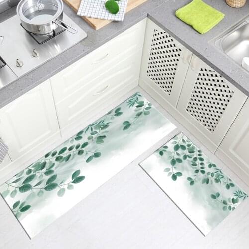 Green White Plant Printed Soft Floor Mat Leaves Pattern Kitchen Runner Rug Washable Non-slip Bath Mats And Toilet Bedroom Rug
