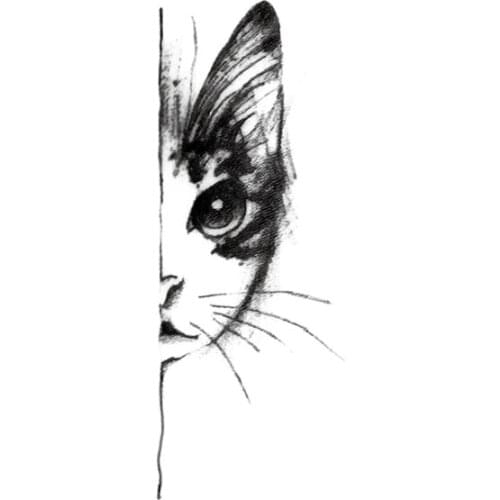 Lovely half-faced cat tattoo sticker with waterproof womans persistent small fresh animal design arm black tattoo sticker