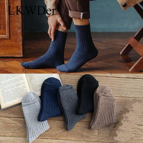 LKWDer 5 Pairs Mens Thickened Wool Socks Autumn Winter Thick Warm Men Long Tube Socks Casual Solid Color Terry Male Socks Meias