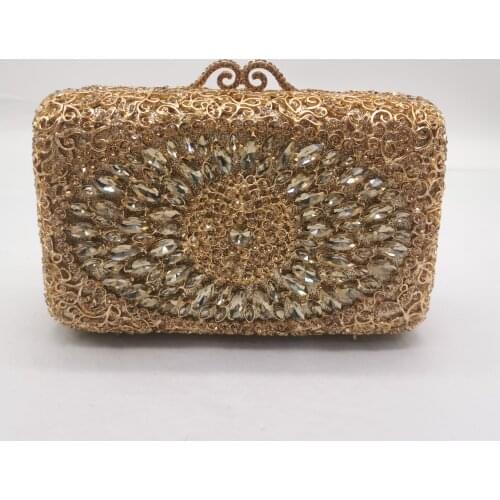 XIYUAN Dazzling Women Gold/Green Crystal Evening Minaudiere Bag Diamond Wedding Purses Bridal Box Clutch Bag Gala Dinner Handbag