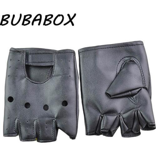Hollow Fashion Half Finger Cool Boy Gloves 1pair Man Fashion PU Leather Black Half Finger Gloves Cool Heart