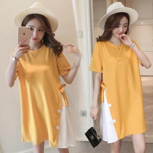 Envsoll 2020 M-2XL Maternity Dress Summer Short Sleeve Cotton Pregnant Dress Black Yellow Pregnancy Clothes For Pregnant Women