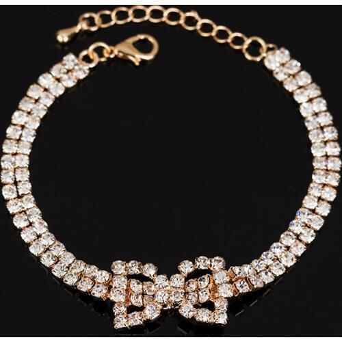 PPG&PGG Elegant CZ Crystal Chain Bowknot Charms Bracelets & Bangles for Women Gold Color Wedding Party Bangles Jewelry