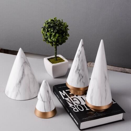Nordic Life Simplicity Design Christmas Tree Geometric Figurines Ceramic White Marble Home Living Room Craft Decor Gift