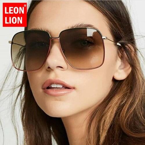 LEONLION Oversized Sunglasses Women Metal Square Sunglasses Men Classic Retro Gradient Mirror Sun Glasses Pink Lunette De Soleil
