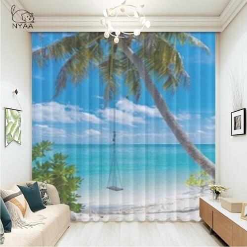 Sunny Beach Printed Curtains In The Bathroom Salon Curtains In The Kitchen Short Living Room Drape Curtain Lights Micro Shading