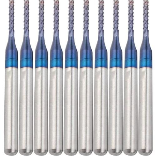 10Pcs Carbide Router Cutting Bit Blue Corn End Mill Engraving Bit for CNC PCB Machinery 1.4mm