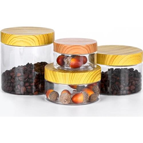 100ml/200ml/300ml/500ml Empty Transparent Plastic Bottle Body With Wooden Lid Container Kitchen Food Storage Bottles Tea Coffee