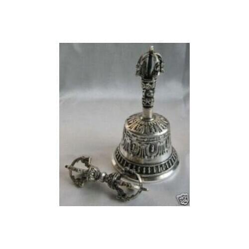 150mm Tibet rare silver bell Buddha silver bell with buddha face dorje tibetan symbol Decoration real Tibetan Silver Brass