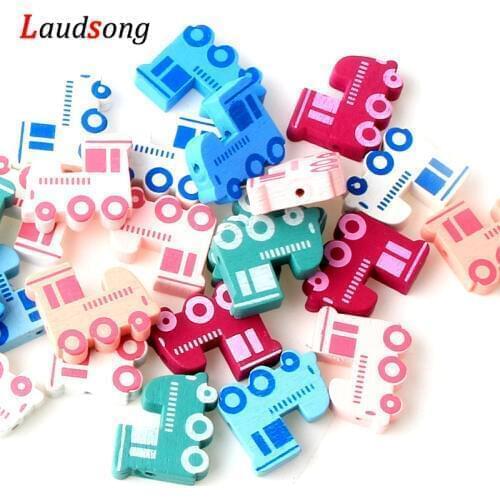 23x20mm 30Pcs Mixed Color Train Natural Wooden Beads For Jewelry Making Kids Toys Wood Spacer Beads Baby Gift
