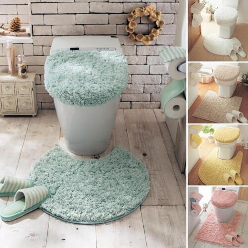 3pcs/set Solid Color Bathroom Winter Warm Toilet Seat Cover Tihck Overcoat Toilet Case Toilet Ring Bath Mat Potty Seat Cushion