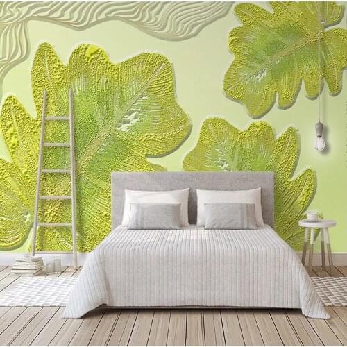 Custom 3D Wall Murals Wallpaper Fresh Plant Leaves Line Relief Mural TV Background Wall Painting For Living Room Poster Plant