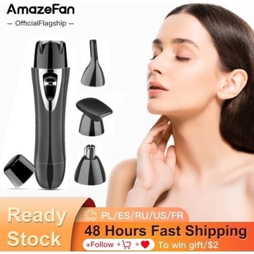 AmazeFan 4in1Epilator Eyebrow Nose Trimmer Hair Removal Shaver Clipper Clean Portable Multifunction Rechargeable Unisex Face