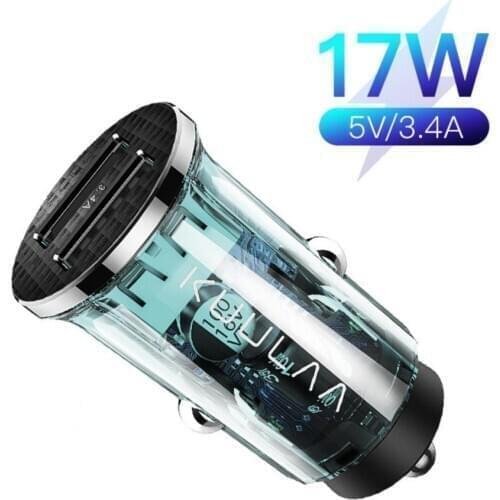 2021 New 5V/3.4A Universal Personalized Transparent Mini Dual USB Car Charger Lighter Fast Charging Auto Adapter Travel Charger