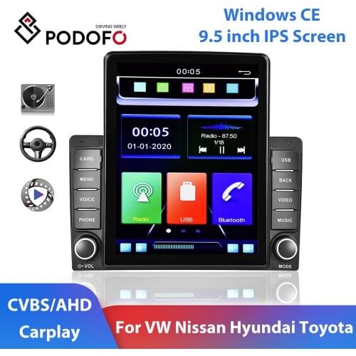 Podofo 2 Din 9.5" IPS Screen Car Radio 2din Carplay Bluetooth FM Car Multimedia Player Autoradio For VW Nissan Hyundai Toyota