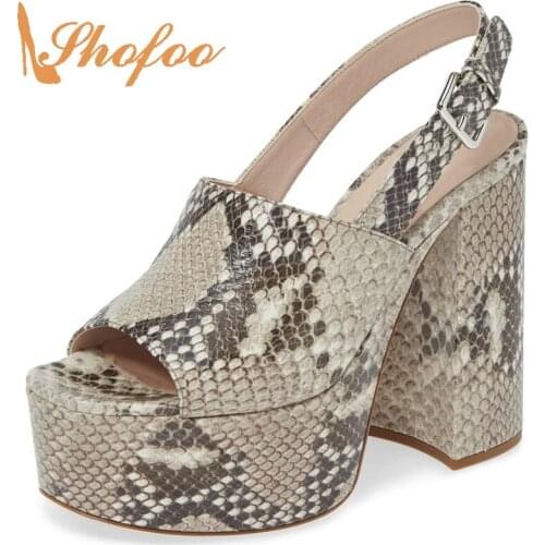 Snake Pattern Ankle Wrap Super High Chunky Heels Platform Sandals Woman Buckle Strap Open Toe Casual Fashion Large Size 11 15