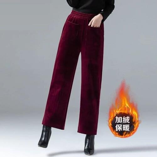 Elastic Waist Corduroy Wide Leg Pants Women Plus Size 4XL Stretch Straight Trousers Vintage Autumn Winter Thick Casual Pants