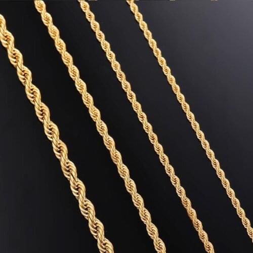 Width 2mm/2.5mm/3mm/4mm/5mm/6mm Twisted Rope Link Chain Gold Color Necklace for Men Women Stainless Steel Chain Necklace Jewelry