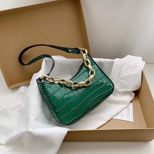 Ladies Baguette Bags Small PU Leather Shoulder Bags for Women Chain Handbag Female Travel Top-Handle Handbags