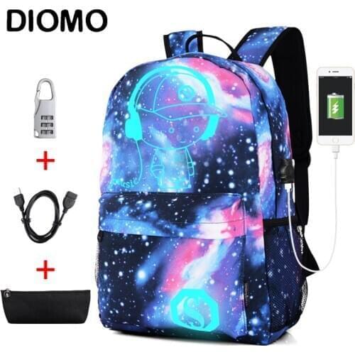 DIOMO Cool Luminous School Bags for Boys and Girls Backpack with USB Charging Anime Backpack For Teenager Girls Anti-theft