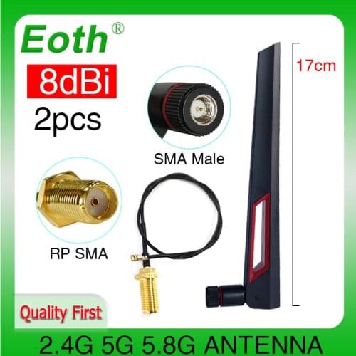2pcs 2.4Ghz Wifi antenna 8dbi SMA Male Omni-Directional 2.4 ghz antenne Router 2.4G wi fi Antena +21cm RP-SMA Male Pigtail Cable