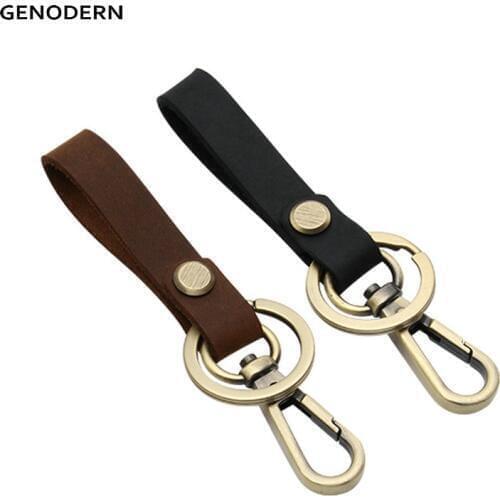 GENODERN Handmade Car key holder Vintage Genuine Leather Key Holder for Men Cowhide Tag Plated Bronze Ring Key Holder
