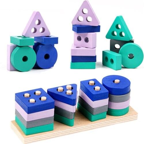 Baby Montessori Toy Wooden Building Blocks Color Shape Cognition Matching Game Wood Puzzle Toys For Children Educational