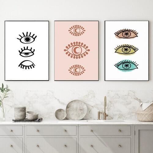 Line Evil Eye Drawing Bohemian Art Canvas Painting Nordic Posters And Prints Wall Picture For Living Room Boho Home Decor Mystic