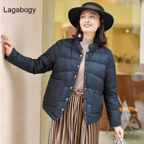 Lagabogy 2021 Autumn Winter Women White Duck Down Jacket Female Short Casual Single-Breasted Parkas Ultra Light Windproof Coat