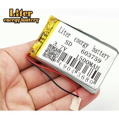 3.7V lithium polymer battery 603759 1500MAH Rechargeable Li-ion Batteries For MP3 MP4 MP5 GPS Navigator Speaker Camera Battery