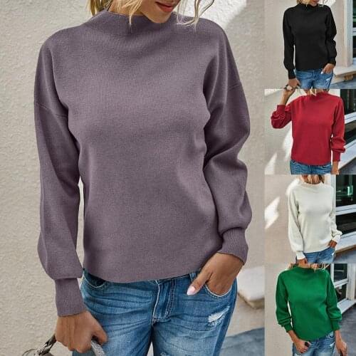 Fashion Women All-Match Solid Color Long Sleeves Pullover Sweater Sweatshirt