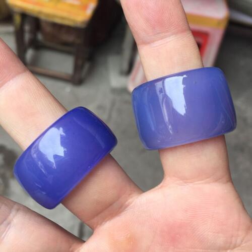 Natural Gemstone blue Agate Rings Chalcedony Men anzhi Fine Crystal Finger sea blue Ring Jade Jewelry