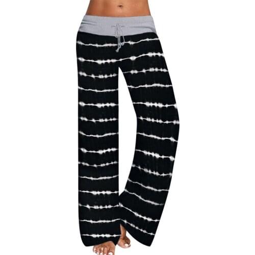 New Womens Casual Striped Pants Loose Wide Leg Tie Dyed Pants Summer Cool Breathable Soft Quick Dry Yoga Pants