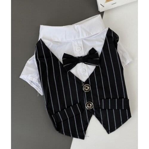 New Gentleman Dog Cat Clothes Wedding Suit Formal Shirt Bowtie Tuxedo Pet Outfit Spring Summer Cat Thin Section Small Suit Dress