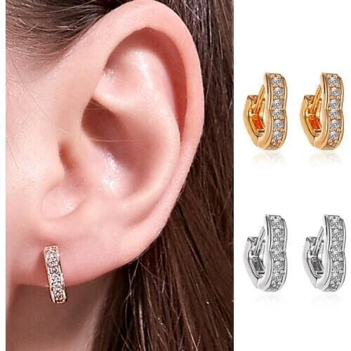 Simple Hollow Zircon Rhinestone Hearts Golden Silver Plated White Copper Stud Earrings for Women