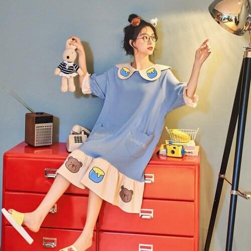 Sexy Nightdress 2021 Summer Women Cotton Comfort Sleepdress Girl Short-Sleeved Pajamas Nightgowns Lounge Sleeping Dress Homewear