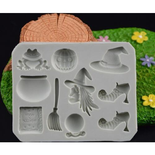 Silicone Mold Halloween Series witch frog boots broom Decorating fondant cake mold handmade chocolate silica gel Mold Clay Mold