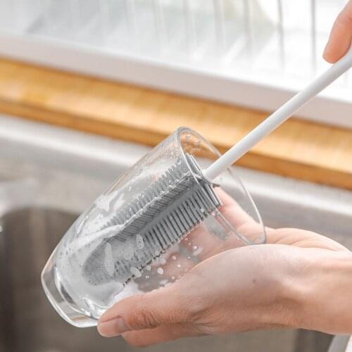 Silicone Cup Brush Kitchen Cleaning Tools Long Handle Drink Wineglass Bottle Glass Cup Washing Cleaning Sponge Brushes Cleaner