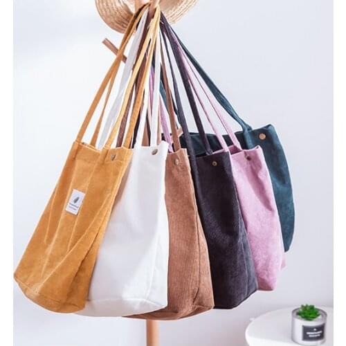 Women Corduroy Shopping Bag Female Bag Grocery Reusable Shoulder Cloth Environmental Totes Canvas Eco Foldable Handbag Storage