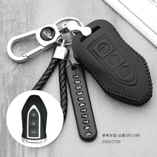 Luminous leather car key fob cover case protect skin set hood for zotye t600 t700 remote keyless keychain keyring holder 2019