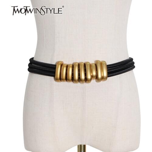 TWOTWINSTYLE Korean Metal Buckle PU Leather Belt For Women Casual Rubber Band Sashes Female Fashion Accessories 2020 New