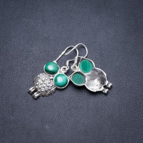 Natural Malachite Handmade Unique 925 Sterling Silver Earrings 1.25" Y2463