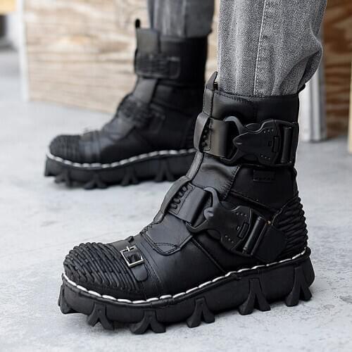 High Top Boots Mens Genuine Leather Boots Large Size Winter Field Boots Personality Men Shoes
