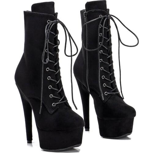 Leecabe Grey Suede 15CM/6inches Pole dancing shoes High Heel platform Boots closed toe Pole Dance boot