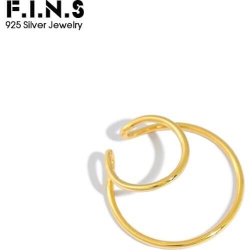 F.I.N.S 1Pc 100% 925 Sterling Silver Ear Buckle Simple Double-Layer Line Circle Ear Clip without Piercing Geometric Ear Cuff