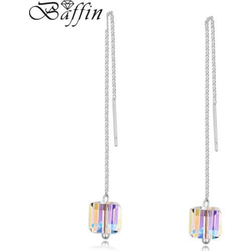 BAFFIN Original Crystals From Swarovski Elements Cubic Beads Long Chain Earrings Silver Color Piercing Earrings For Women Office
